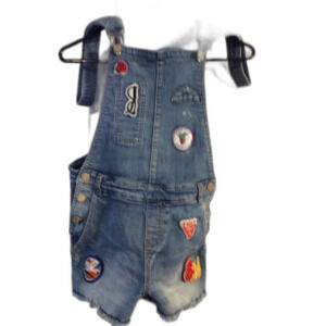 Juniors Size 3 Fringed Shortalls Overalls Patches Stretchy